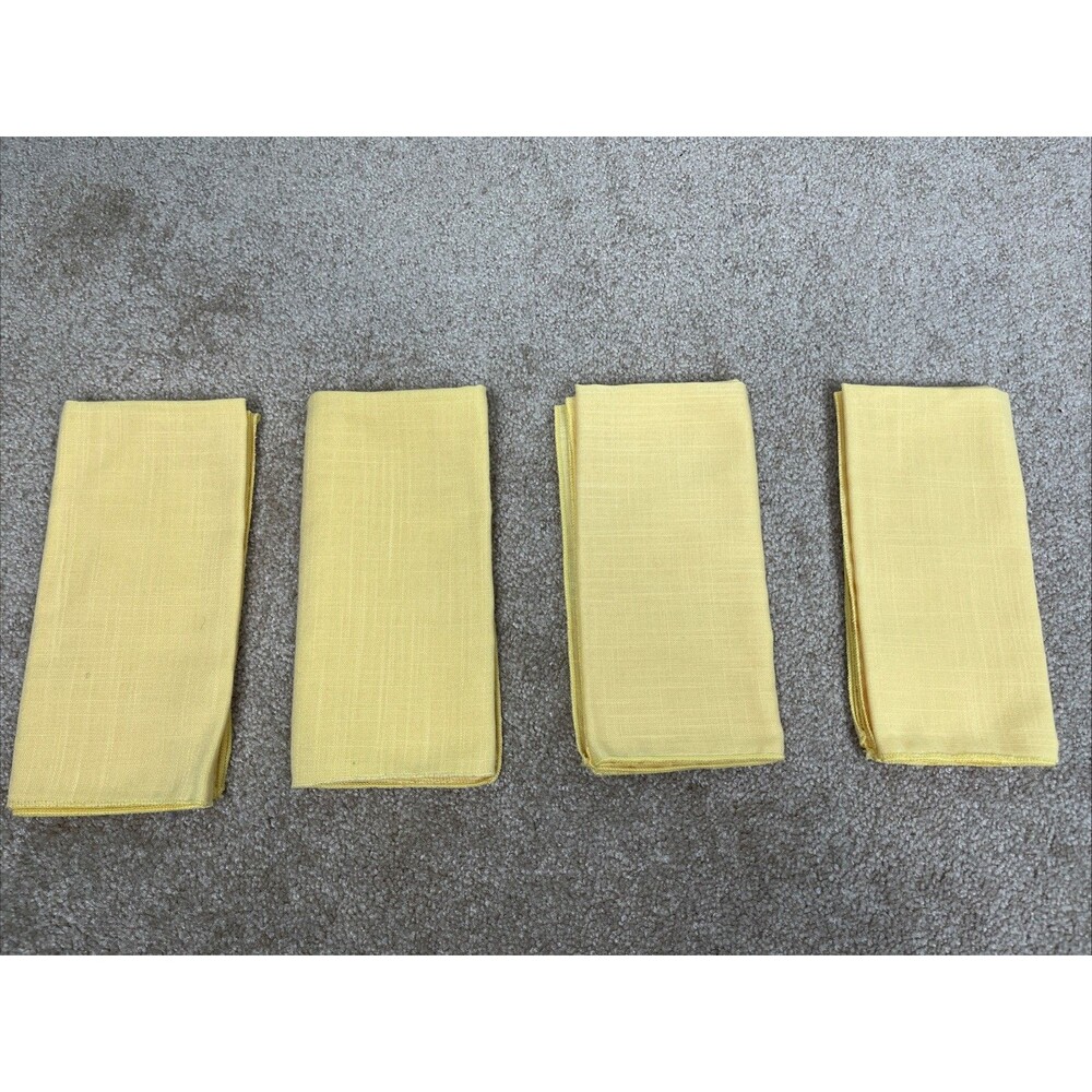 Set Of 4 Vintage Fine Linen Blend Dinner Napkins Yellow 16" Square Rolled Hem